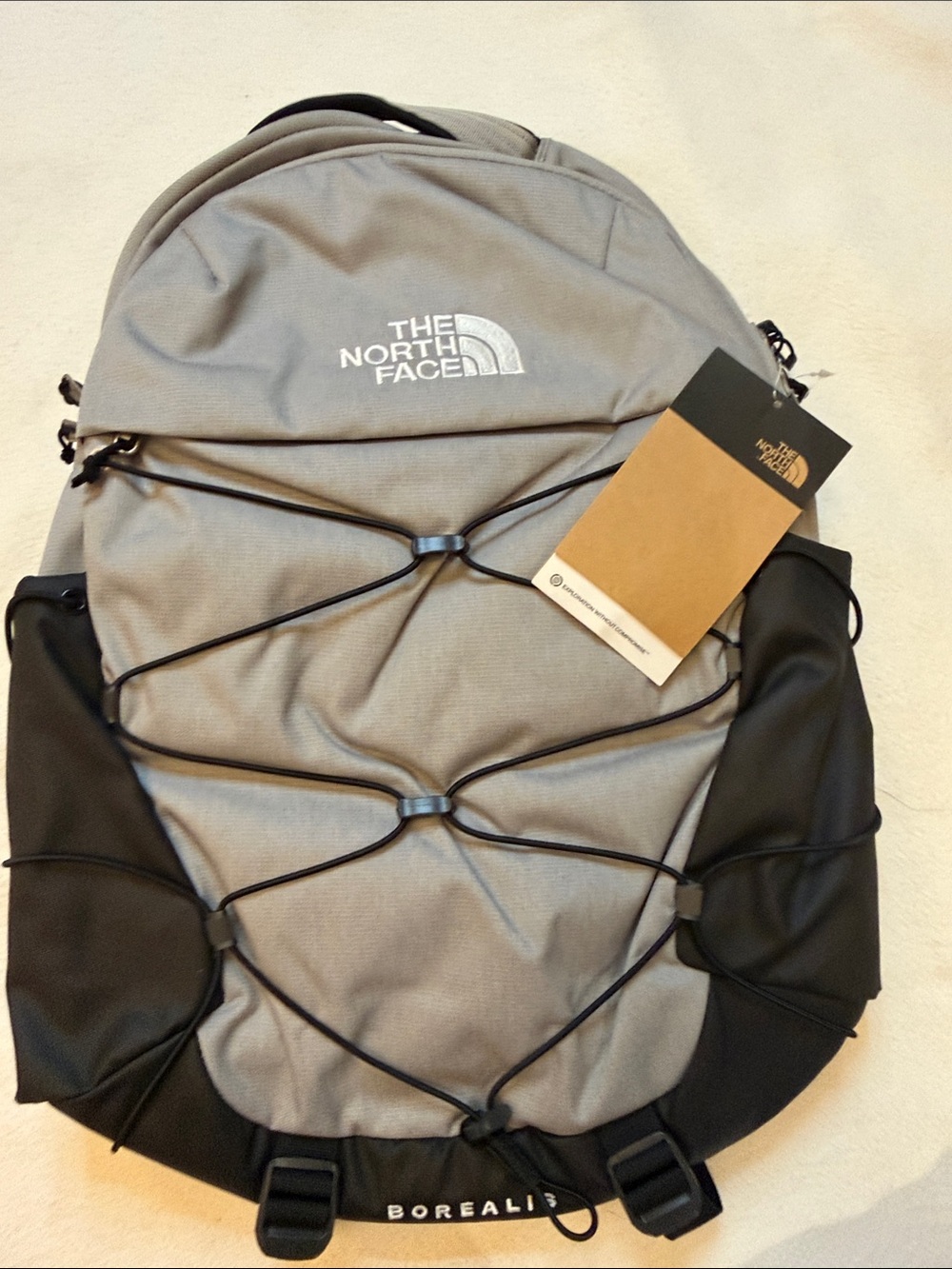 The North Face Borealis Backpack in Light Gray and Black